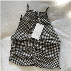 NWT zara gingham black/white cropped top size M (comes in a set!)
